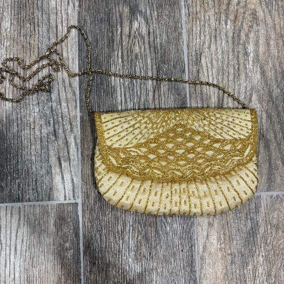 Vintage La Regale Beaded Gold Evening Purse Bag Clutch Elegant - Picture 1 of 11